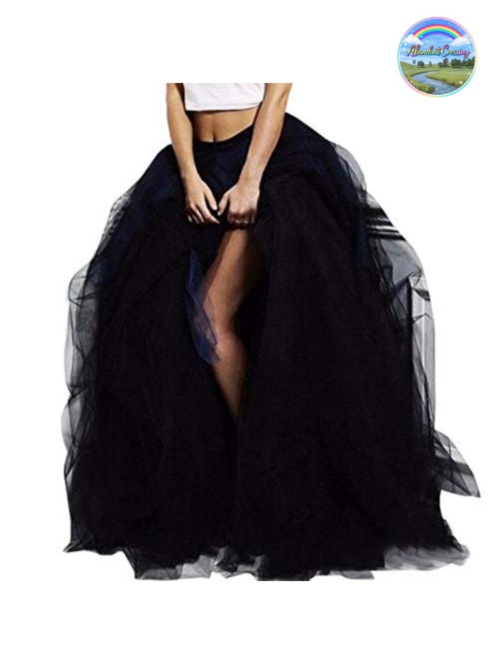 WDPL Women's Long Maxi Tulle Slit Bustle Skirt Special Occasion Costume